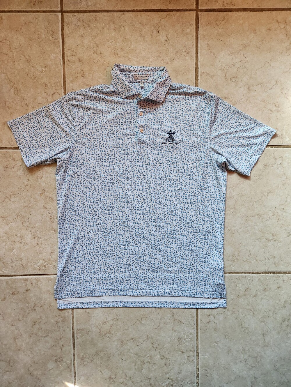 Peter Millar Toga Party Polo Shirt Mens L White Blue Golf Performance